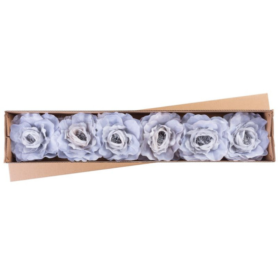 Украшение Цветок, пион, серо-голубой, стебель, 6 шт.