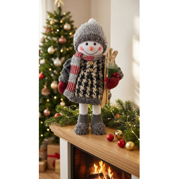 Christmas decoration MagicHome, Snowman girl with skis, 50 cm