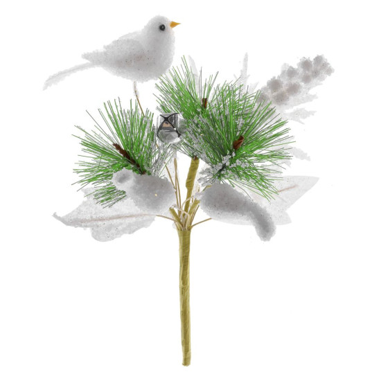 Twig MagicHome Christmas, with a bird, white 18 cm