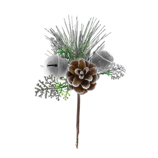 Декоративная ветка с колокольчиком, серебро, 20 см