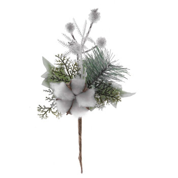 Декоративная ветка с хлопком, белый, 25 см Декоративная ветка с хлопком, белый, 25 см