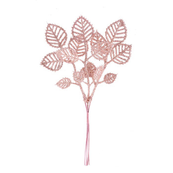 Декоративная ветка, листья, розовое золото, 22 см