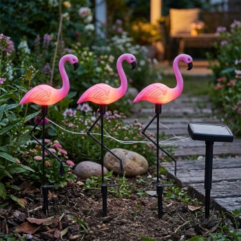 Lampa dārza 3 flamingo, 18x6x52 cm, 3x 2 LED, AA Lampa dārza 3 flamingo, 18x6x52 cm, 3x 2 LED, AA