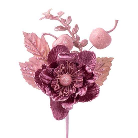 Декоративная ветка с цветком, розовая, 22см.