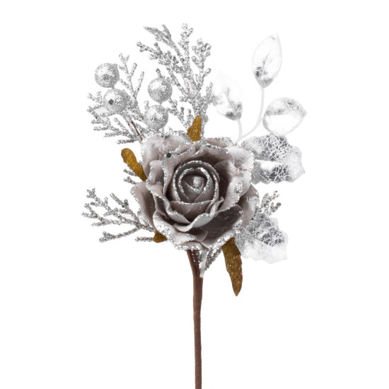 Twig MagicHome Christmas, with rose, gray, 26 cm