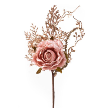 Декоративная ветка с розой, розово-золотая, 26см. Декоративная ветка с розой, розово-золотая, 26см.