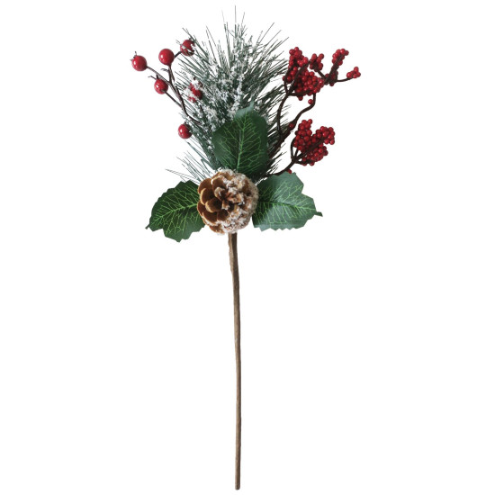 Декоративная ветка с ягодами шиповника, красная, 38 см.