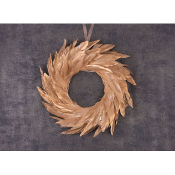 Рождественский венок MаgiсHome, венок из перьев, золото, 35 см, подвесной.