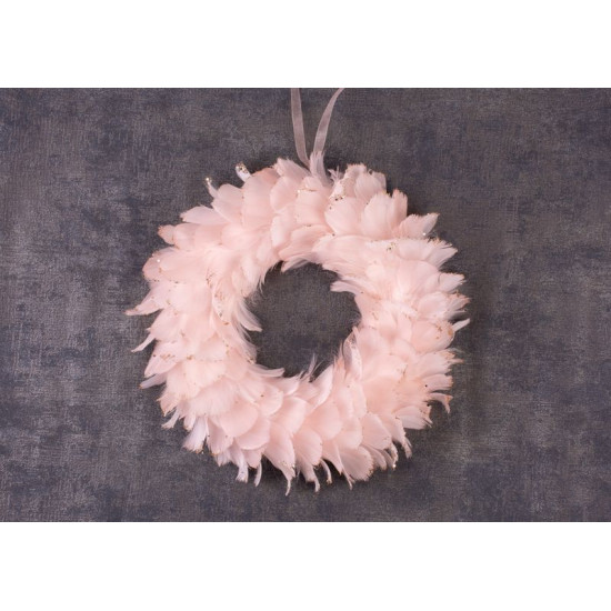 Garland MagicHome, feather wreath, pink, 35 cm, hanging