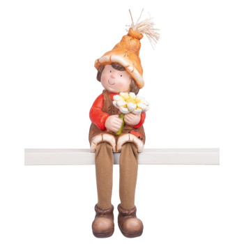 Украшение MаgiсHome Nаture, Маленький мальчик сидит с цветком, керамика, 17x16,50x32 см