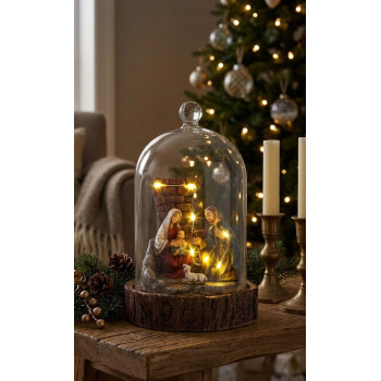 Dekorācija MagicHome Christmas, Betlēme stikla kupolā, 7 LED, 2xAAA, iekšpuse, 11,80x11,80x19 cm