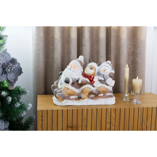 Ziemassvētku rotājumi MagicHome Christmas, Ziemassvētku vecītis, ziemeļbriedis un sniegavīrs uz kamanām, keramika, 45x23x34,50 cm Ziemassvētku rotājumi MagicHome Christmas, Ziemassvētku vecītis, ziemeļbriedis un sniegavīrs uz kamanām, keramika, 45x23x34,50 cm