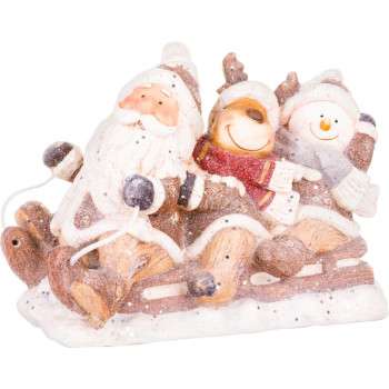 Рождественская фигурка MаgiсHome " Санта, олень и снеговик на санях " , керамика, 45x23x34,50 см.