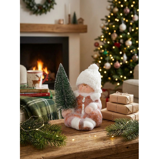 Ziemassvētku rotājumi MagicHome Christmas, Zēns ar eglīti, terakota, 14,5x13x17 cm Ziemassvētku rotājumi MagicHome Christmas, Zēns ar eglīti, terakota, 14,5x13x17 cm