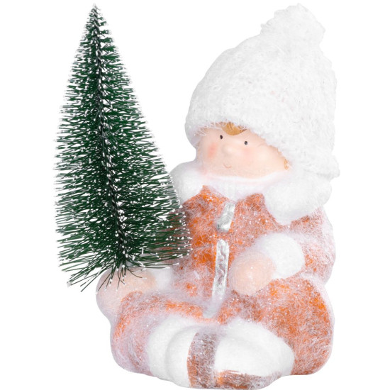 Ziemassvētku rotājumi MagicHome Christmas, Zēns ar eglīti, terakota, 14,5x13x17 cm Ziemassvētku rotājumi MagicHome Christmas, Zēns ar eglīti, terakota, 14,5x13x17 cm