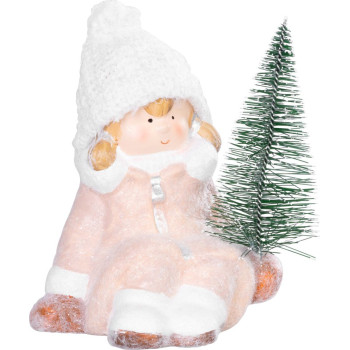 Рождественская фигурка MаgiсHome "Девочка с елкой ", терракота, 14,5x13x17 см.