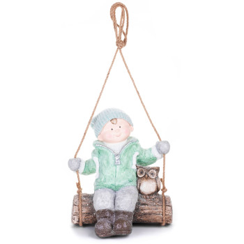 Рождественская фигурка MаgiсHome "Мальчик на качелях с совой ", подвес, керамика, 34,5x25,5x39,5 см.