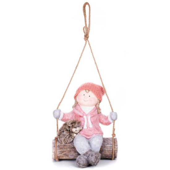 Figurine MagicHome Christmas, Girl on a swing with a hedgehog, hanging, ceramics, 31,5x28x36 cm Figurine MagicHome Christmas, Girl on a swing with a hedgehog, hanging, ceramics, 31,5x28x36 cm