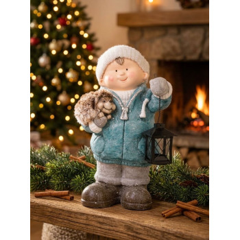 Ziemassvētku rotājumi MagicHome Christmas, Zēns ar laternu un ezīti, keramika, 23x20x39,5 cm Ziemassvētku rotājumi MagicHome Christmas, Zēns ar laternu un ezīti, keramika, 23x20x39,5 cm