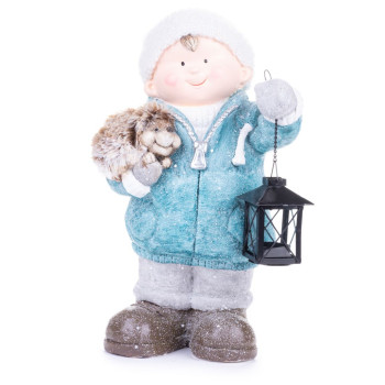 Рождественская фигурка MаgiсHome " Мальчик с фонариком и ёжиком ", керамика, 23x20x39,5 см.