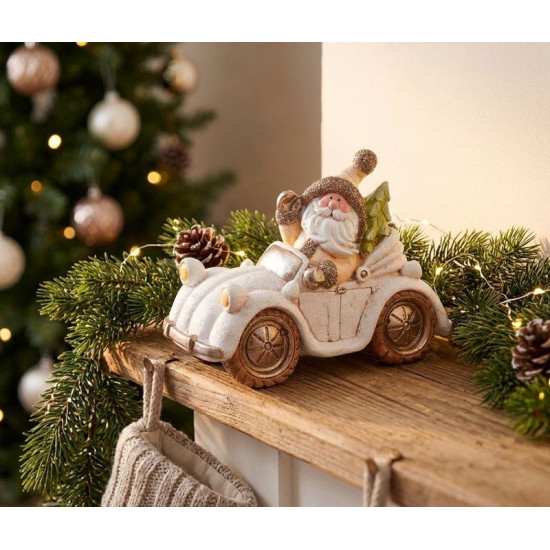 Ziemassvētku rotājumi MagicHome Christmas, Ziemassvētku vecītis mašīnā, keramika, 46,50x19,50x31,50 cm Ziemassvētku rotājumi MagicHome Christmas, Ziemassvētku vecītis mašīnā, keramika, 46,50x19,50x31,50 cm