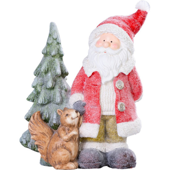 Decoration MagicHome Christmas, Santa with a squirrel and a Christmas tree, 1 LED, 2xAAA, ceramics,
