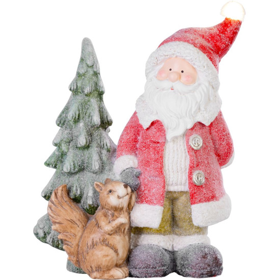 Decoration MagicHome Christmas, Santa with a squirrel and a Christmas tree, 1 LED, 2xAAA, ceramics,