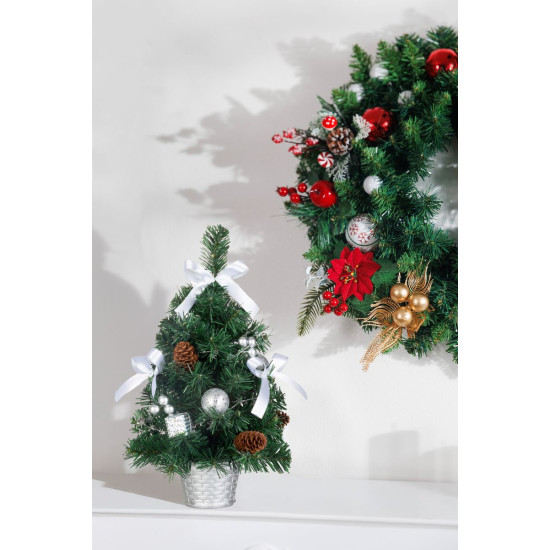 Ziemassvētku eglīte MagicHome Ziemassvētki, dekorēti, sudraba, bantīte 40 cm Ziemassvētku eglīte MagicHome Ziemassvētki, dekorēti, sudraba, bantīte 40 cm