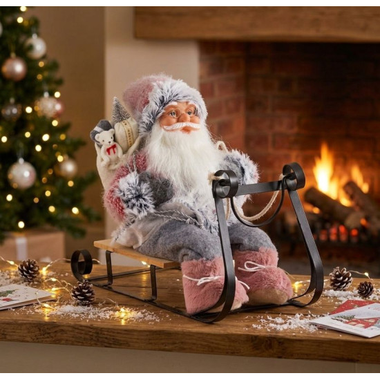 Украшение MagicHome Christmas, Санта на санях, серо-розовый, 46 см Украшение MagicHome Christmas, Санта на санях, серо-розовый, 46 см