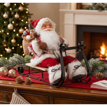Decoration MagicHome Christmas, Santa on sleigh, red, 46 cm