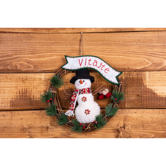 Рождественское украшение MаgiсHome , Венок со снеговиком, подвесное, 37 см.