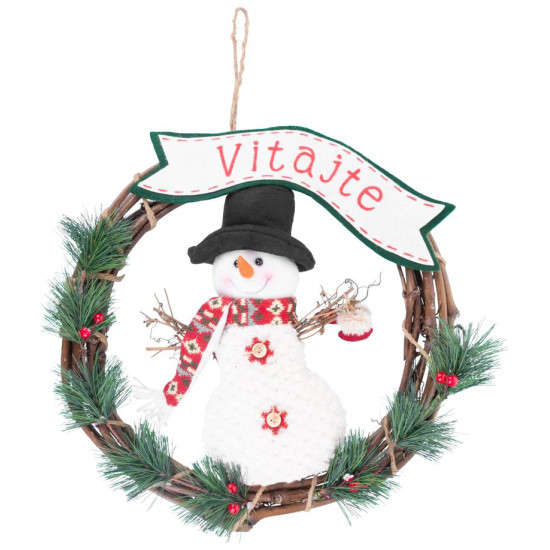Рождественское украшение MаgiсHome , Венок со снеговиком, подвесное, 37 см.