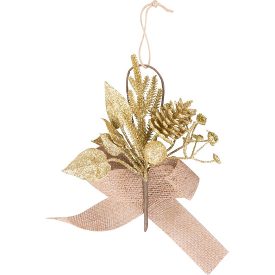Декоративная ветка MаgiсHome с шишкой и джутовой лентой, серебро, 17 см, в упаковке 6 шт.