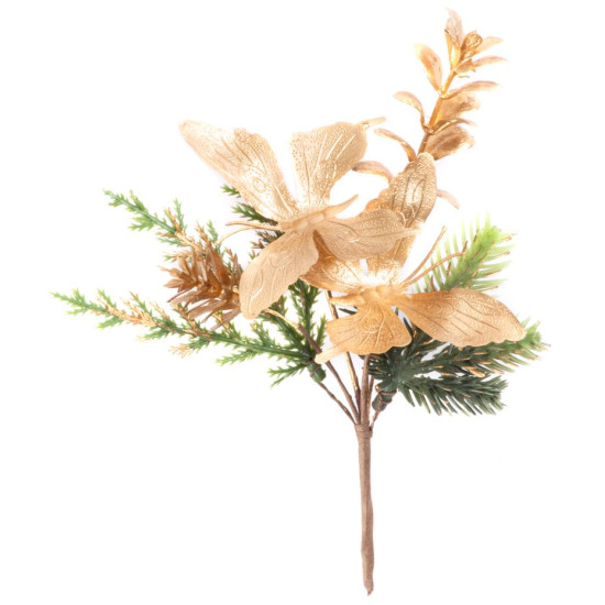 Декоративная ветка MagicHome с бабочками и джутовой лентой, золото, 19 см, в упаковке 6 шт.