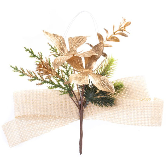 Декоративная ветка MagicHome с бабочками и джутовой лентой, золото, 19 см, в упаковке 6 шт.