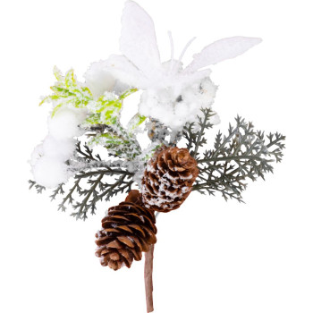 Декоративная ветка MаgiсHome с сосновыми шишками и джутовой лентой, белая, 15 см, в упаковке 6 шт.
