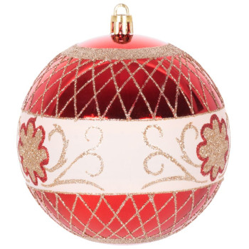 Шары MаgiсHome сhristmаs, 4 шт, красные, с орнаментом, на елку, 10 см.