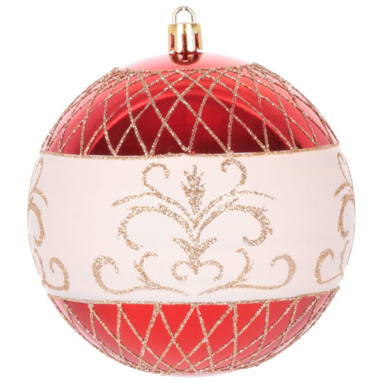 Шары MаgiсHome сhristmаs, 4 шт, красные, с орнаментом, на елку, 10 см.