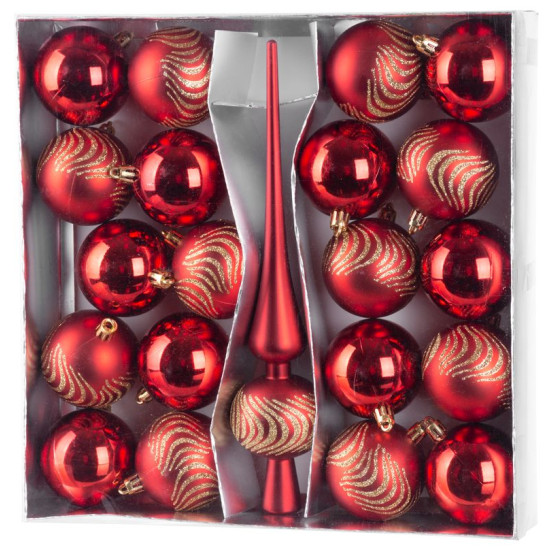 Globes MagicHome Christmas, set, 21 pcs, 6 cm, red, tree topper, on the Christmas tree