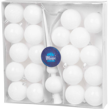 Шары MаgiсHome сhristmаs, набор, 21 шт ( 20 шаров + наконечник на елку ), белые, на елку, 6 см.