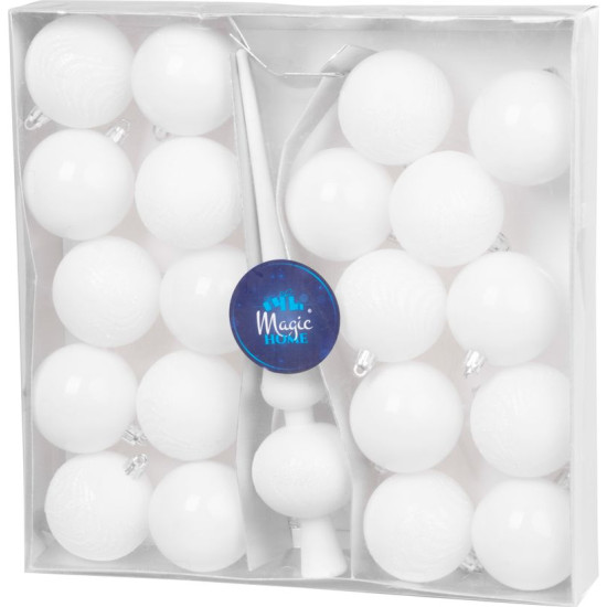 Шары MаgiсHome сhristmаs, набор, 21 шт ( 20 шаров + наконечник на елку ), белые, на елку, 6 см.