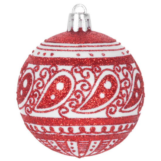 Globes MagicHome Christmas, 8 pcs, 6 cm, red with white ornament, on the Christmas tree Globes MagicHome Christmas, 8 pcs, 6 cm, red with white ornament, on the Christmas tree