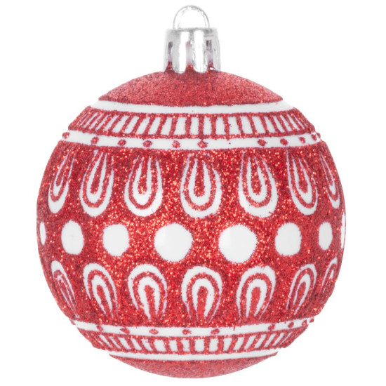 Globes MagicHome Christmas, 8 pcs, 6 cm, red with white ornament, on the Christmas tree Globes MagicHome Christmas, 8 pcs, 6 cm, red with white ornament, on the Christmas tree
