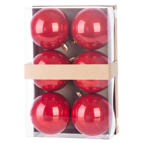 Egles rotājumi MagicHome Ziemassvētki, 6 gab, sarkani, uz eglītes, 8 cm