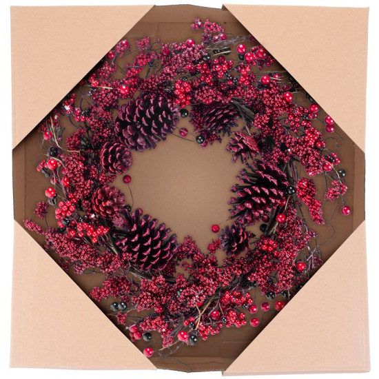 Рождественский венок MаgiсHome , из лозы и ежевики, красный, 60x60x15 см.