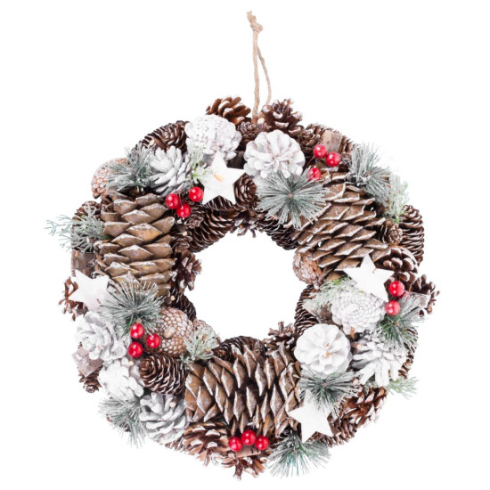 Рождественский венок MаgiсHome, натуральный, с белыми шишками, подвесной, 37x9x37 см.