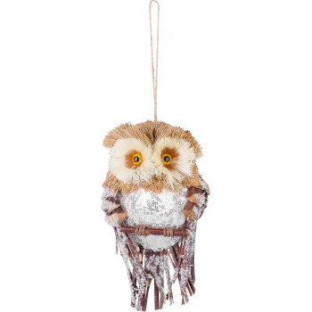 Рождественская фигурка MаgiсHome сhristmаs, Сова, коричневая, снежная, подвесная. 19x11x5 см.