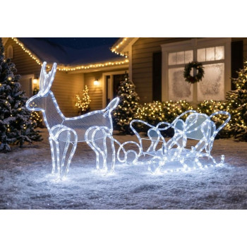 Dekorācija MagicHome Ziemassvētki, Ziemeļbrieži ar kamanām, 312 LED auksti balta, 230V, 50 Hz, āra, 59x Dekorācija MagicHome Ziemassvētki, Ziemeļbrieži ar kamanām, 312 LED auksti balta, 230V, 50 Hz, āra, 59x