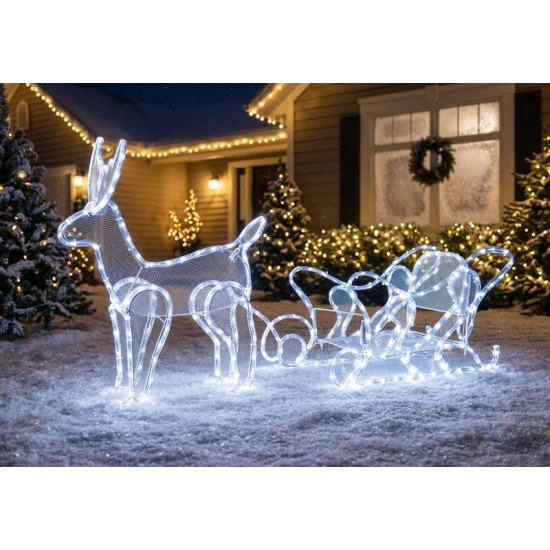 Dekorācija MagicHome Ziemassvētki, Ziemeļbrieži ar kamanām, 312 LED auksti balta, 230V, 50 Hz, āra, 59x Dekorācija MagicHome Ziemassvētki, Ziemeļbrieži ar kamanām, 312 LED auksti balta, 230V, 50 Hz, āra, 59x