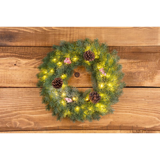 Garland MagicHome Christmas, natural, snow-covered, 48 LED, IP20, 2xAA, 40 cm